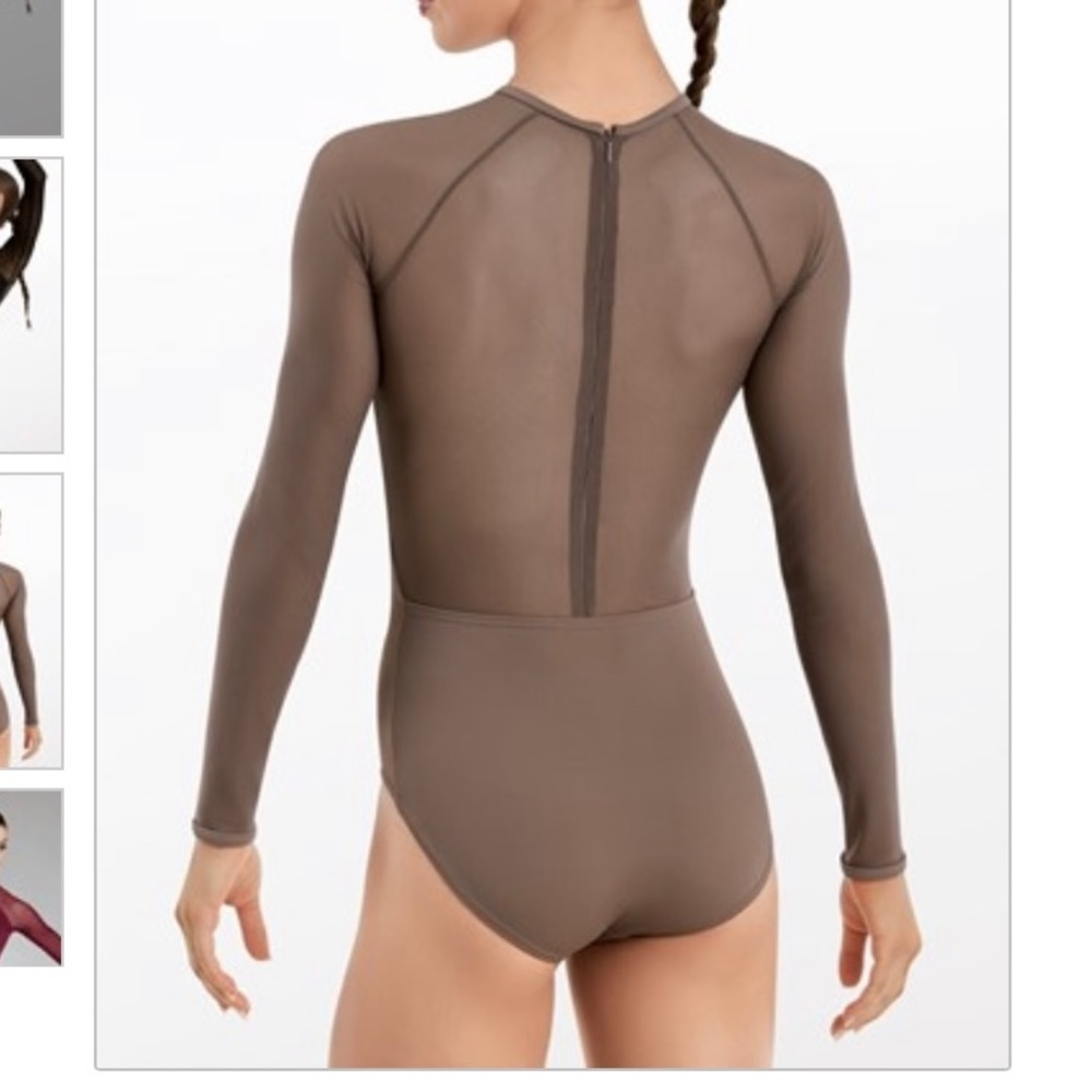 Mocha long sleeve mesh leotard with zipper